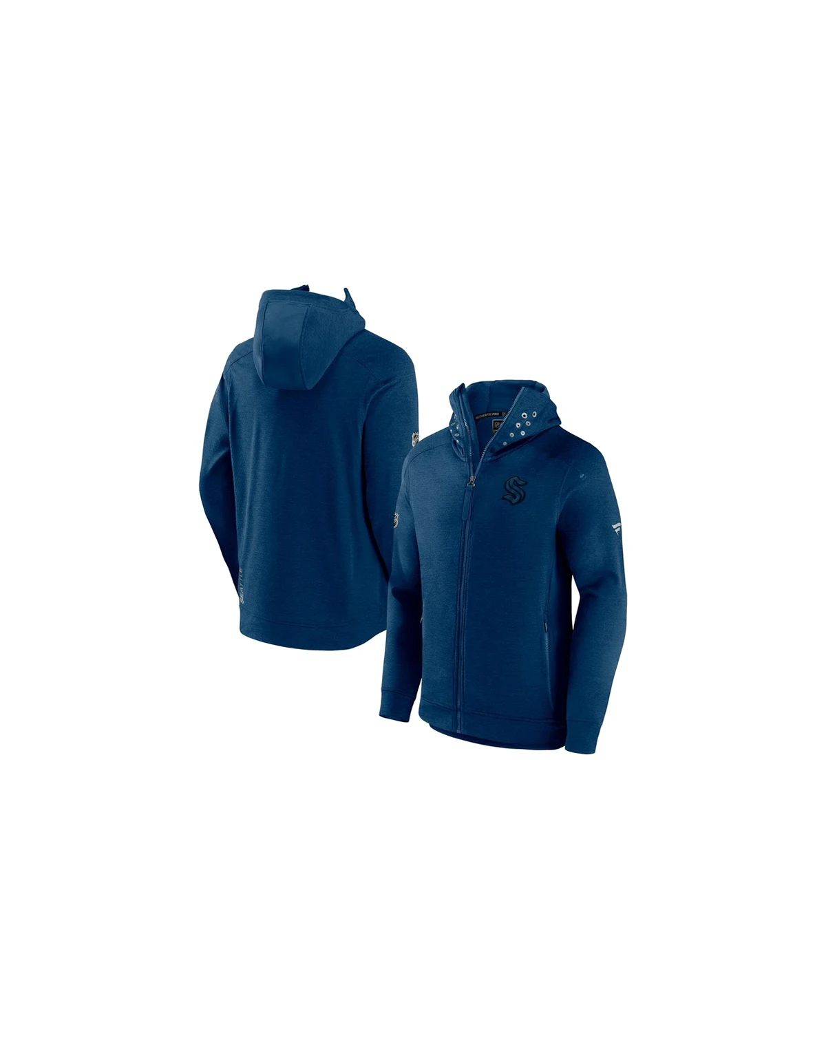 Men's Heather Deep Sea Blue Seattle Kraken Authentic Pro Road Tech Full-Zip Hoodie Jacket