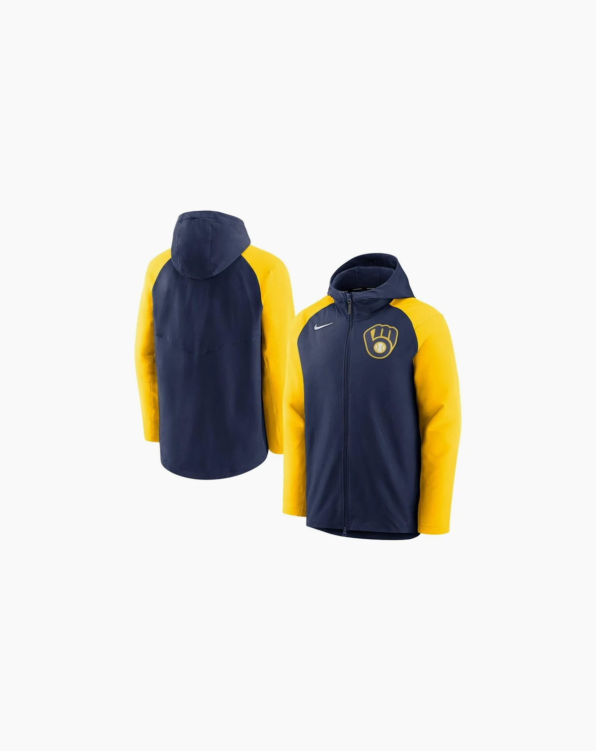 Men's Navy and Gold Milwaukee Brewers Authentic Collection Full-Zip Hoodie Performance Jacket