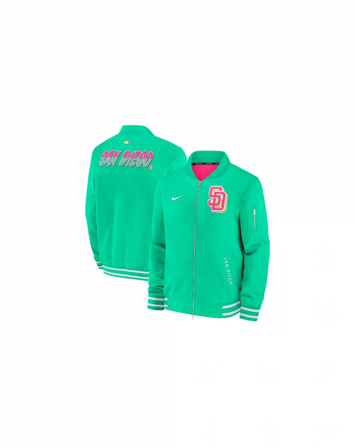 Men's Green San Diego Padres Authentic Collection City Connect Full-Zip Bomber Jacket