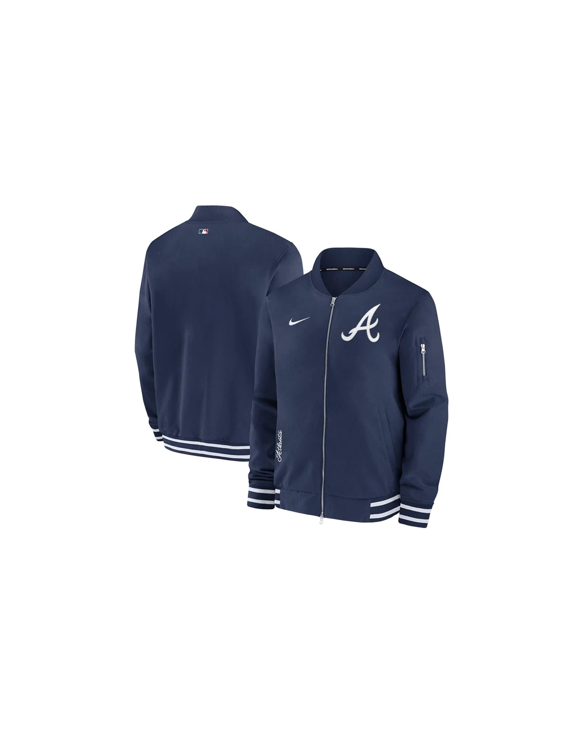 Men's Navy Atlanta Braves Authentic Collection Full-Zip Bomber Jacket