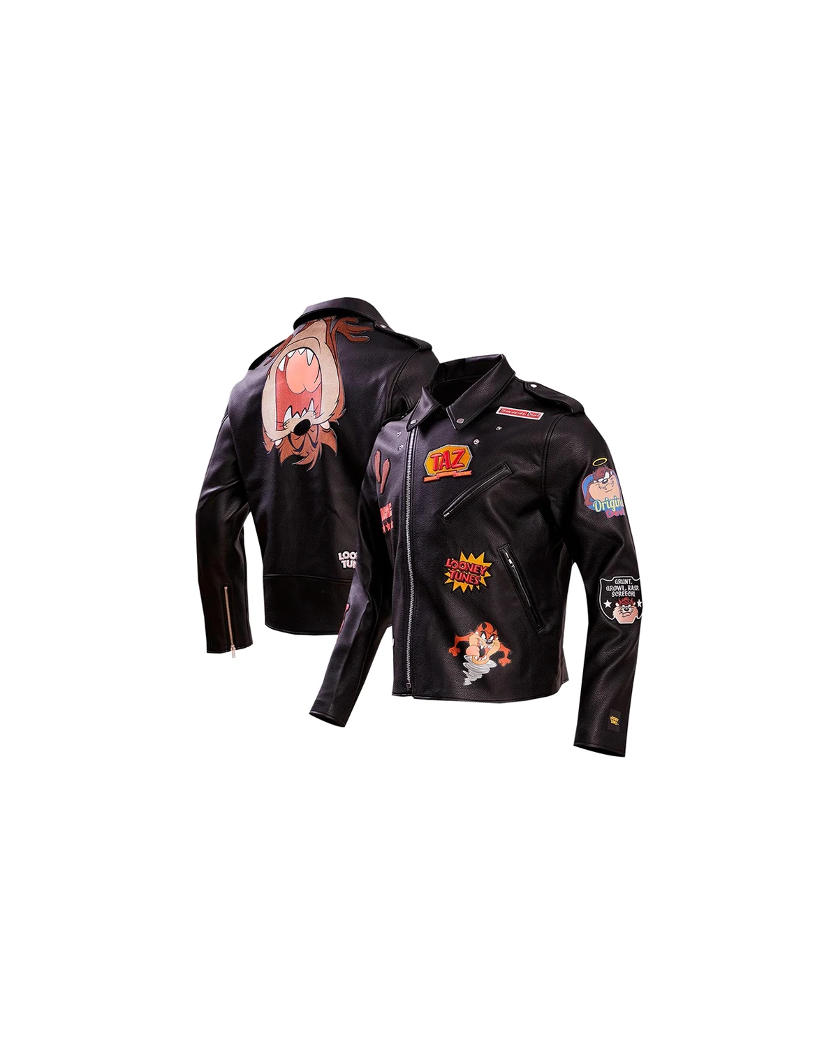 Men's Black Looney Tunes Graphic Biker Full-Zip Jacket
