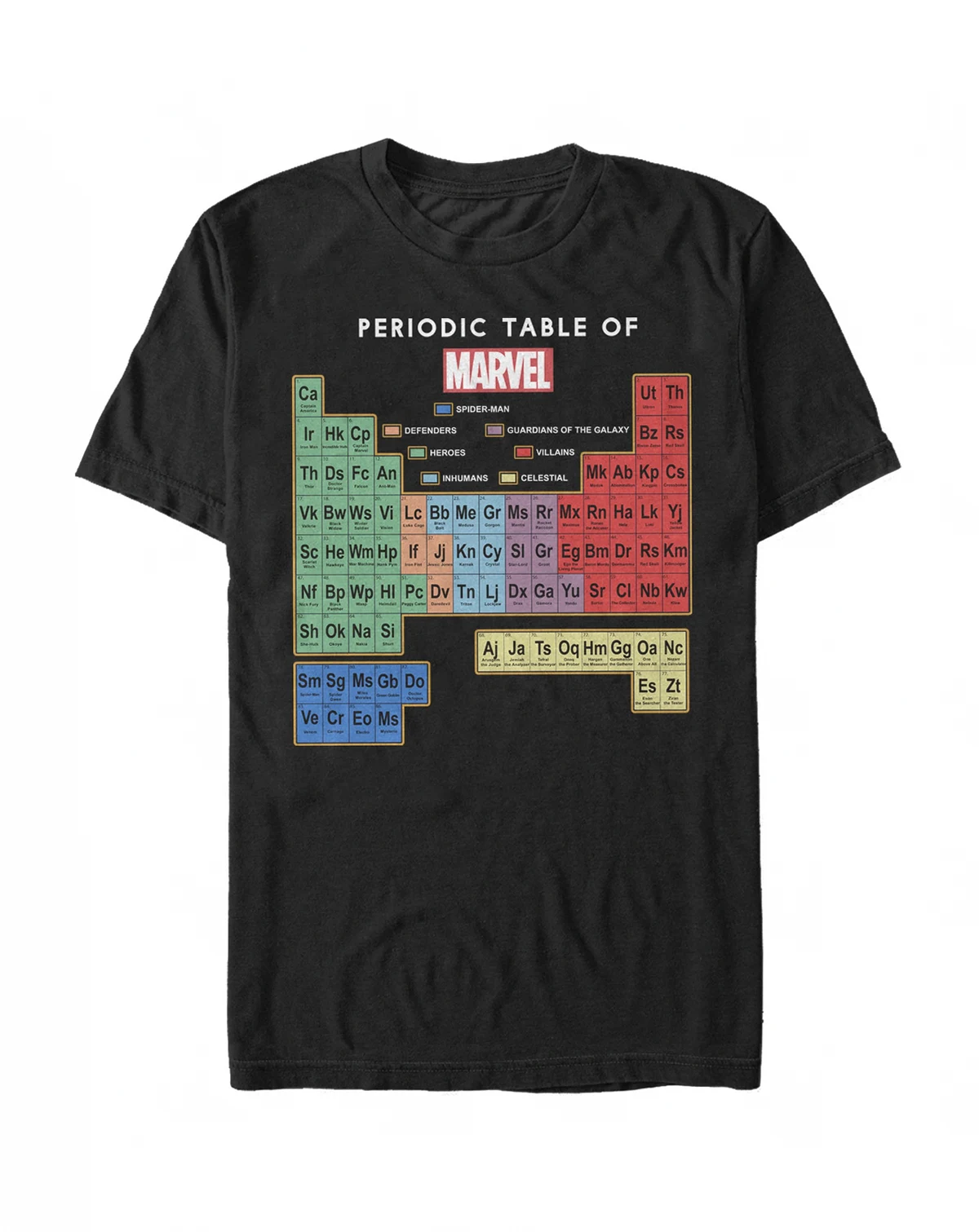 Marvel Men's Comic Collection Periodic Table of Heroes Short Sleeve T-Shirt