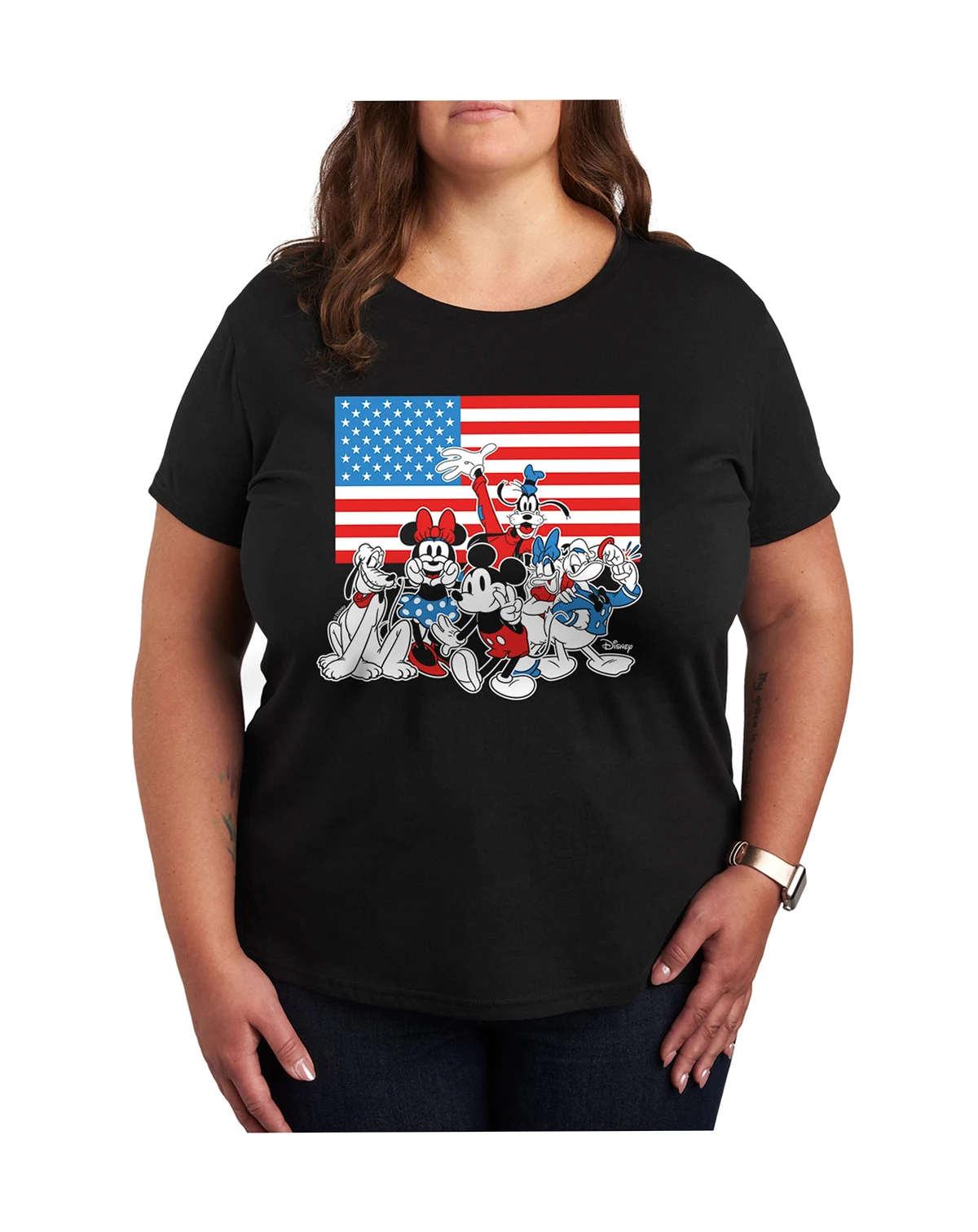 Plus Size Disney Mickey and Gang American Flag Graphic T-Shirt