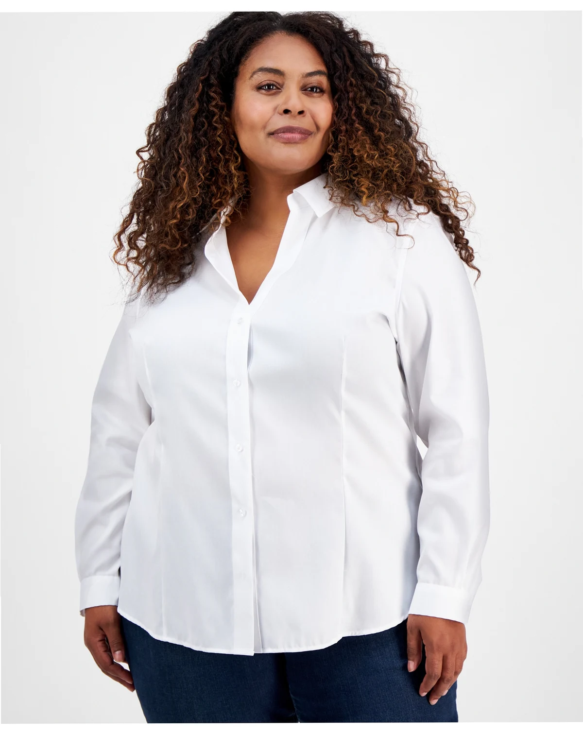 Plus Size Cotton Button-Front Shirt