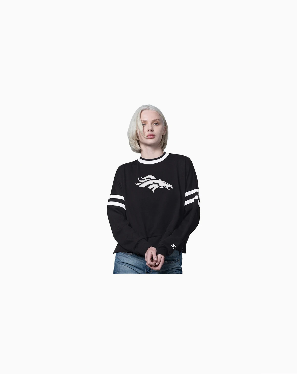 Women's Black Denver Broncos Rally Drop Shoulder Cropped Sweatshirt