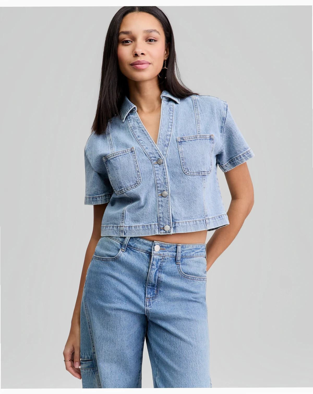 Petite Short-Sleeve Denim Shirt, Macy's Exclusive