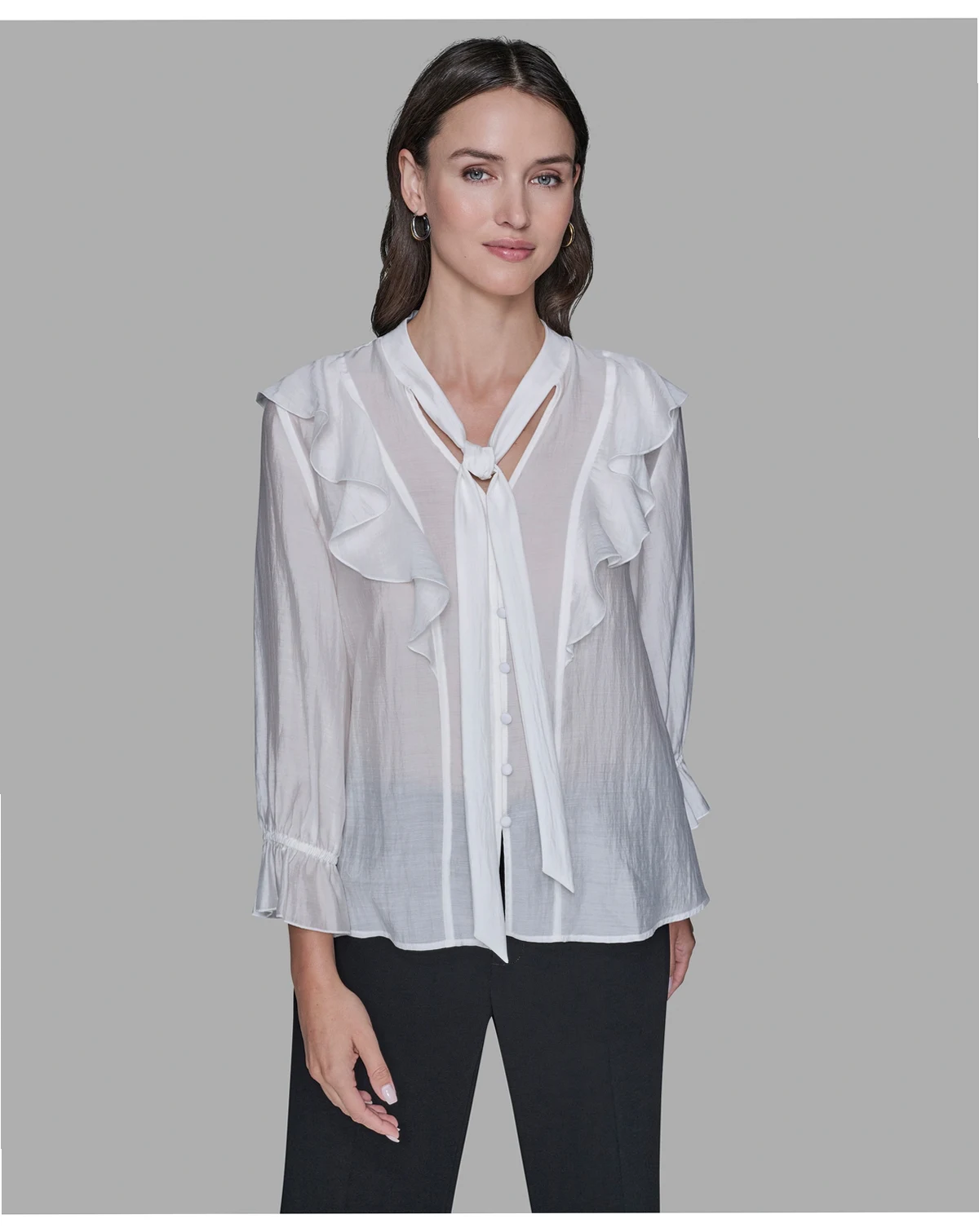Women's Mock Neck Solid Organza Blouse