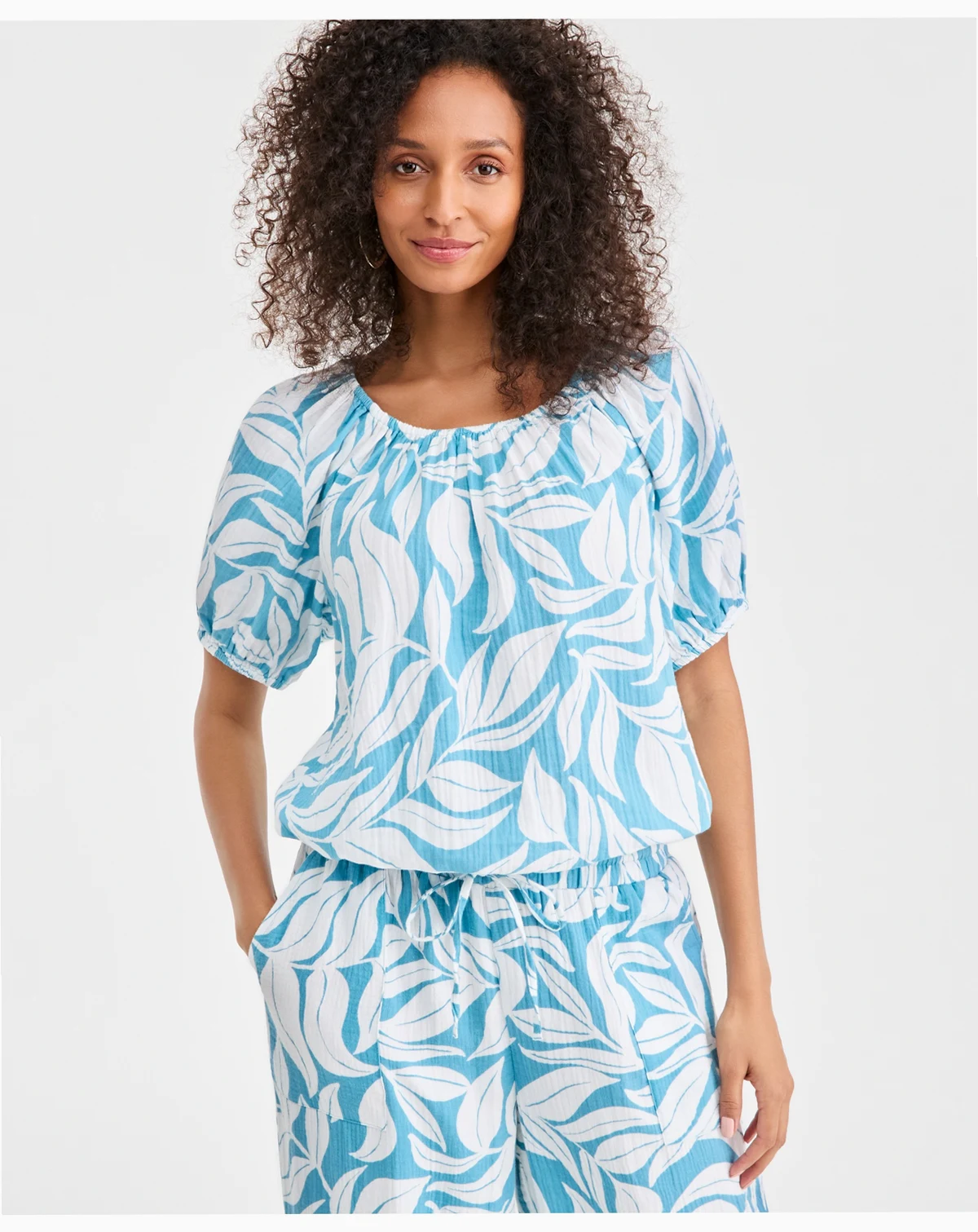 Petite Short-Sleeve Print Gauze Bubble Top, Macy's Exclusive