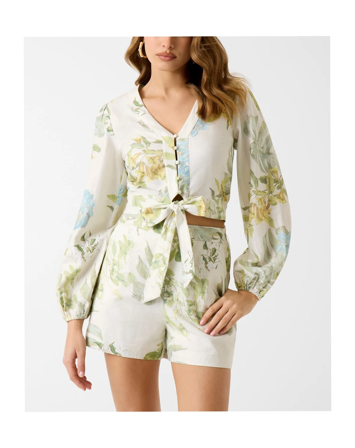 Women's Shirley Long-Sleeve V-Neck Linen Top