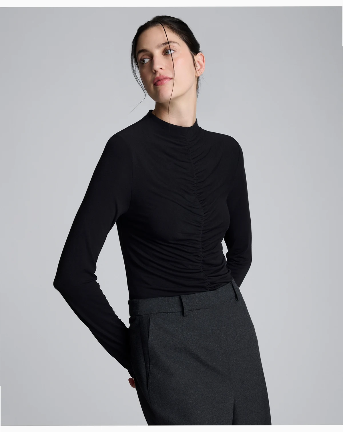 Women's Front Ruched Long Sleeve Top