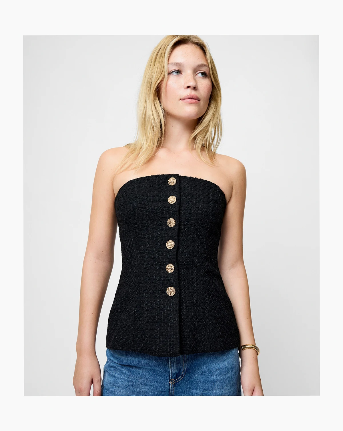 Women's Structured Tweed Strapless Top