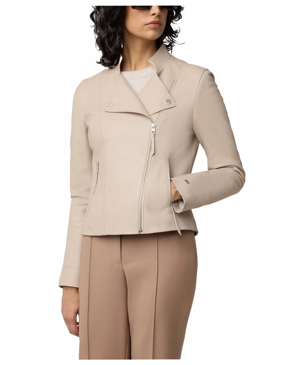 Women's SASKIA-L Slim-Fit Leather Jacket With Stand Collar