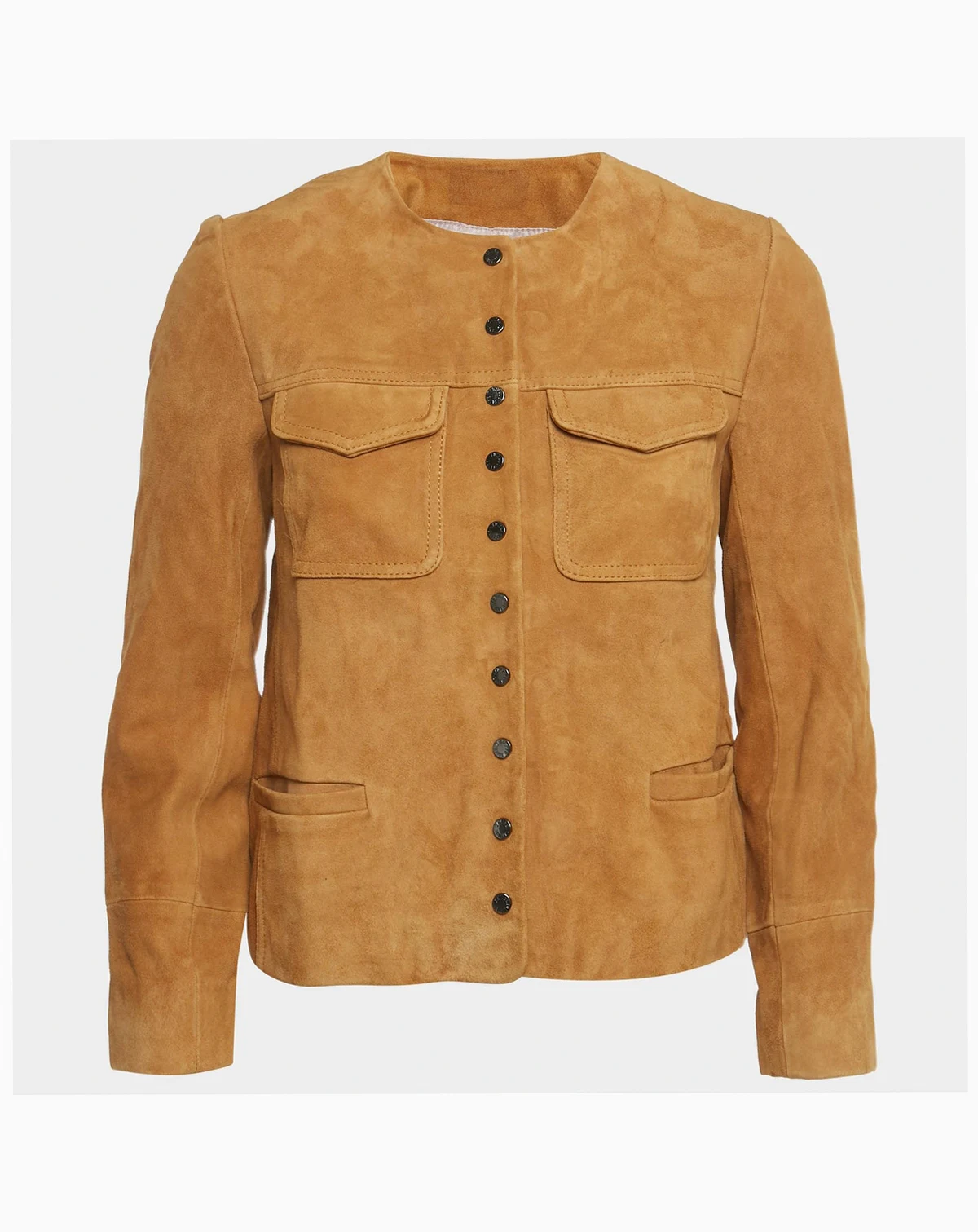 Women's Brown Suede Round Neck Jacket