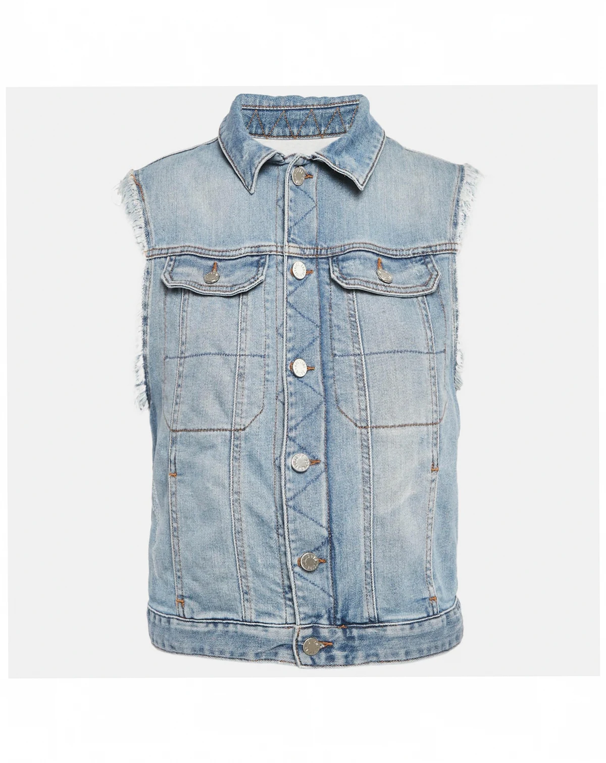 Women's Blue Embroidered Denim Sleeveless Kio Brode Jacket