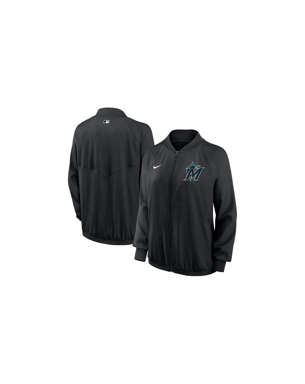 Women's Black Miami Marlins Authentic Collection Team Raglan Performance Full-Zip Jacket