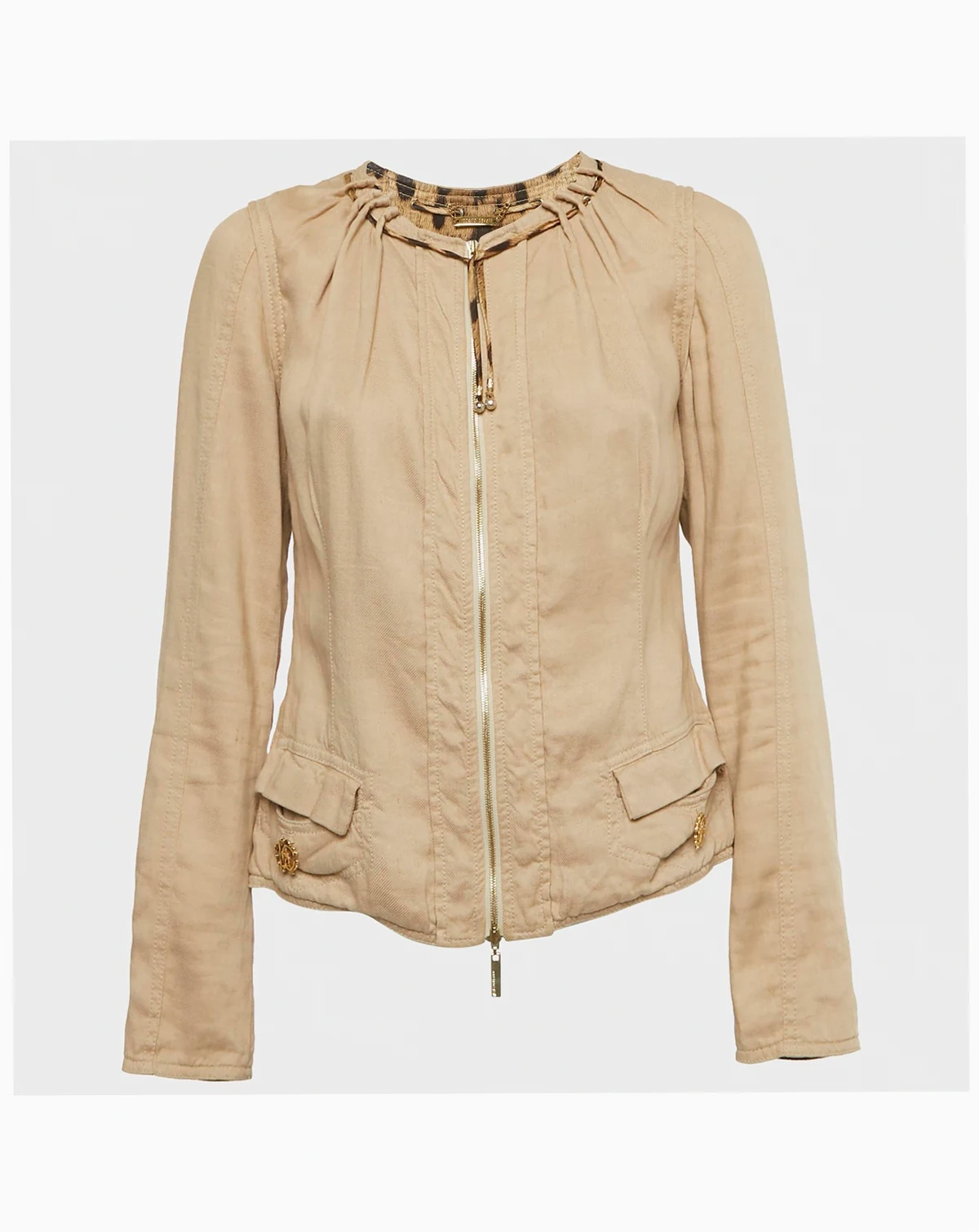 Women's Beige Linen Blend Zip-Up Jacket