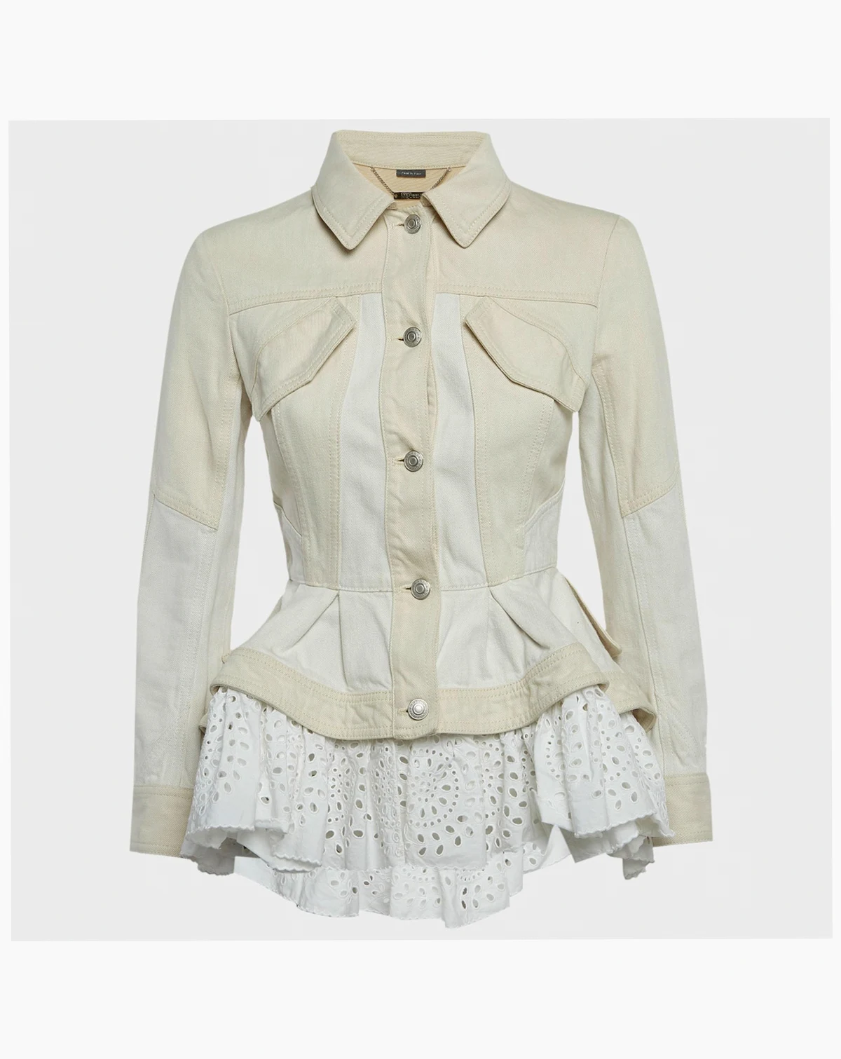 Women's Beige Cotton Trim Denim Jacket