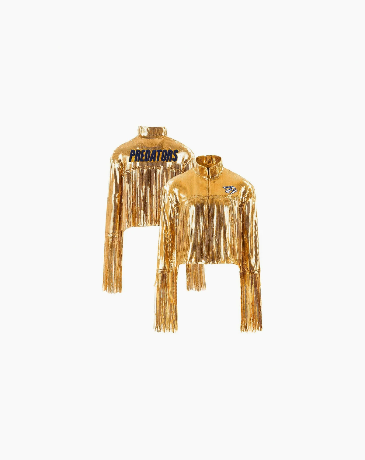 Women's Gold Nashville Predators Cropped Sequin Fringe Blazer Jacket