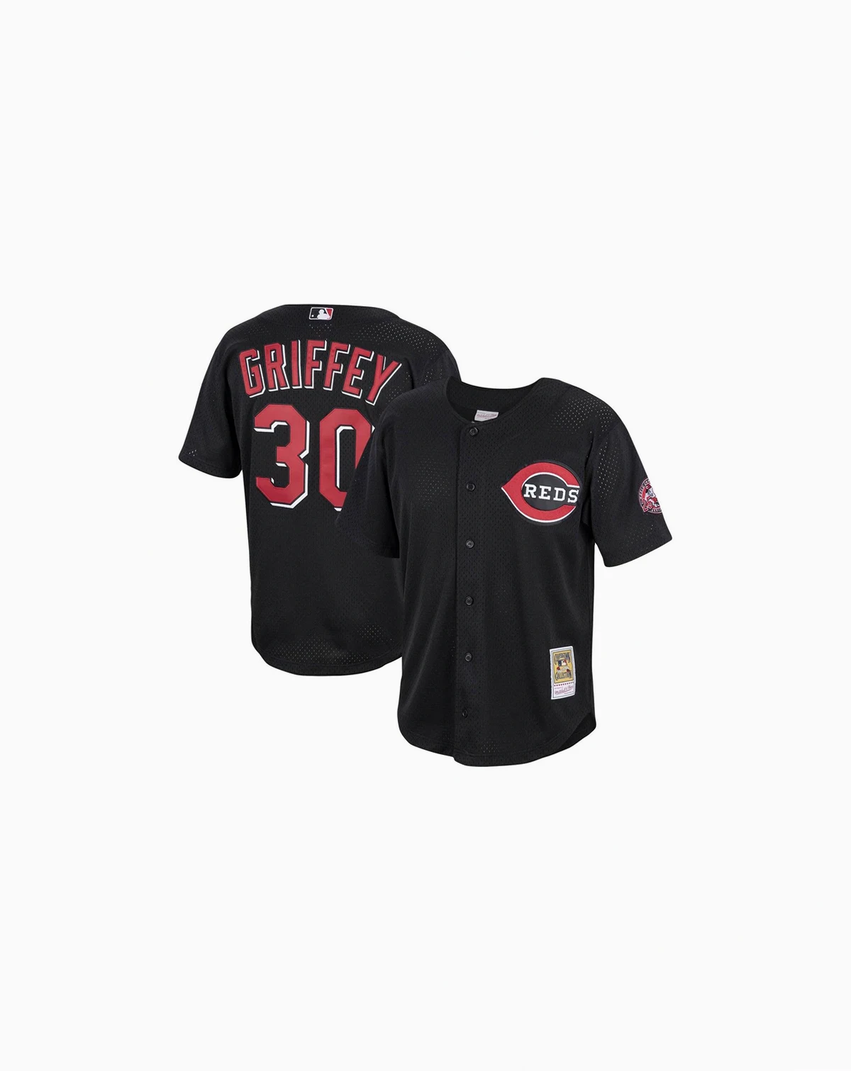 Men's Ken Griffey Jr. Black Cincinnati Reds Cooperstown Collection Mesh Batting Practice Button-Up Jersey