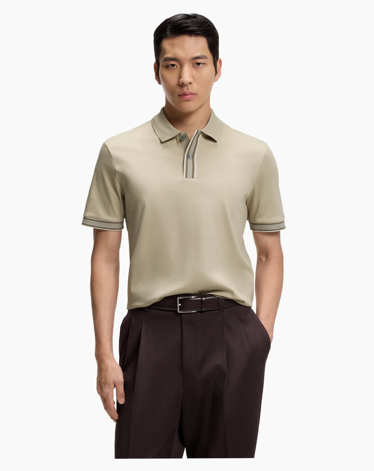 Men's Mercerized-Cotton Striped Trim Polo Shirt