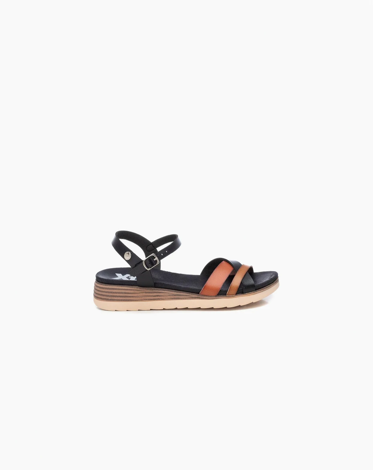 Women's Cross Strap Sandals,  Black With Brown Accent