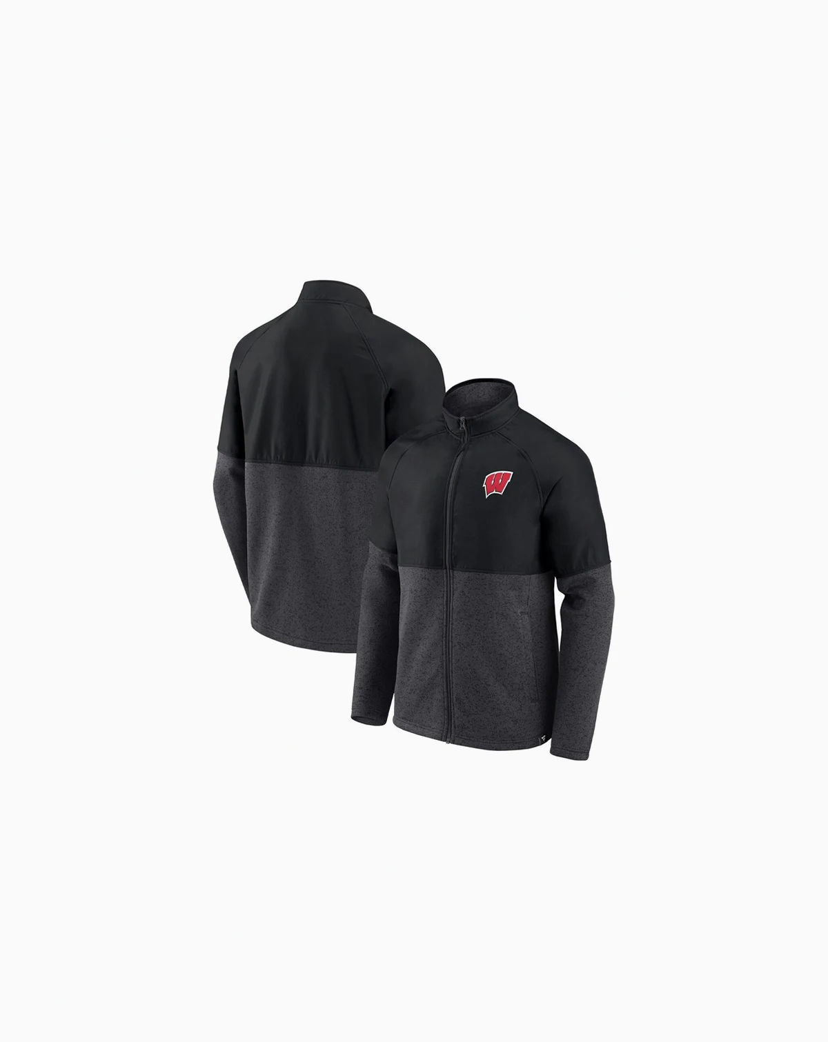 Men's Black, Heathered Charcoal Wisconsin Badgers Durable Raglan Full-Zip Jacket