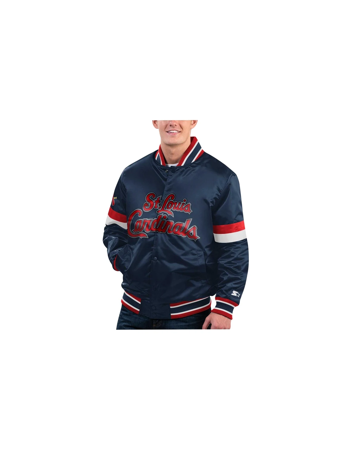 Men's Navy Distressed St. Louis Cardinals Home Game Satin Full-Snap Varsity Jacket