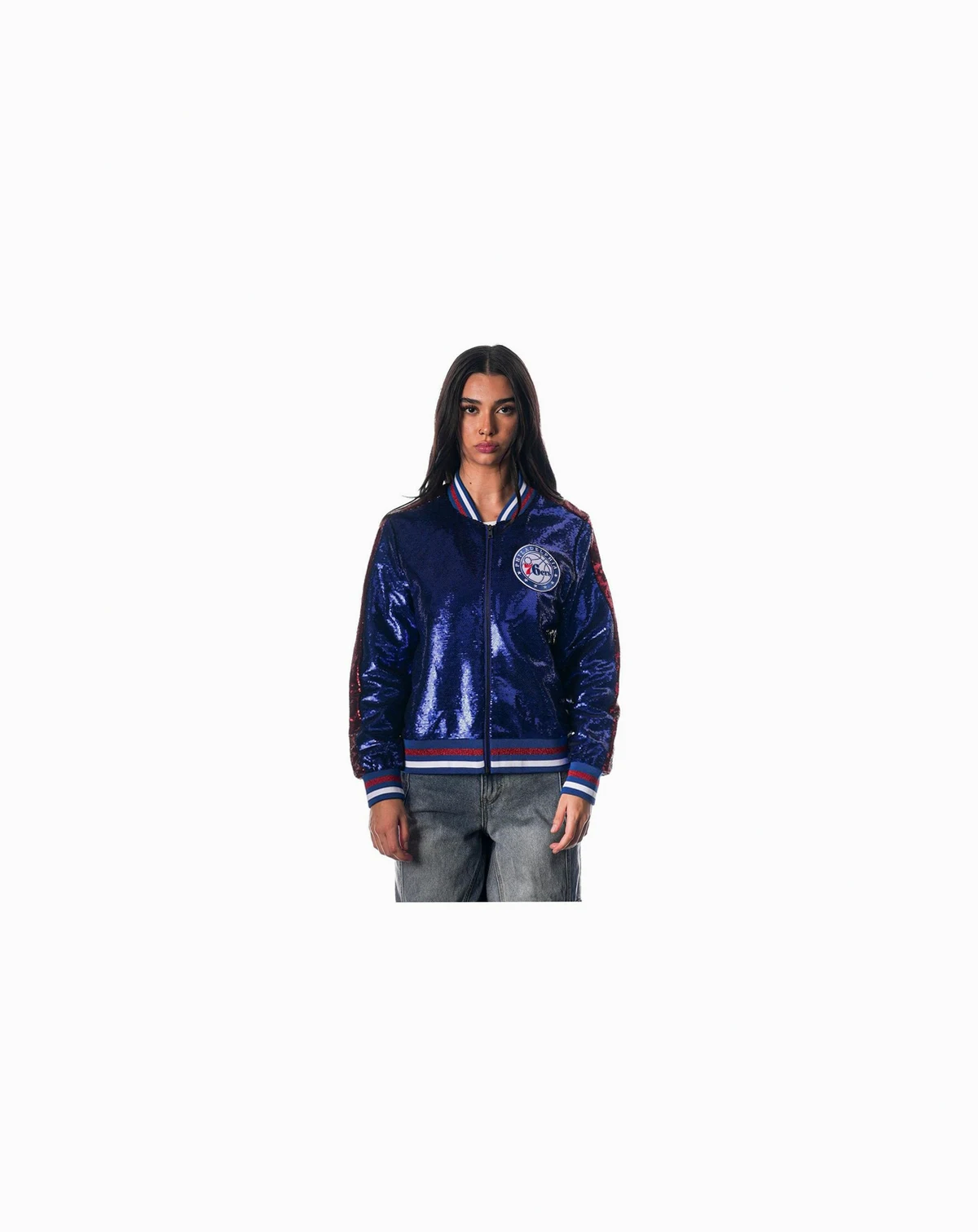 Women's Royal Philadelphia 76ers Sequin Bomber Full-Zip Jacket