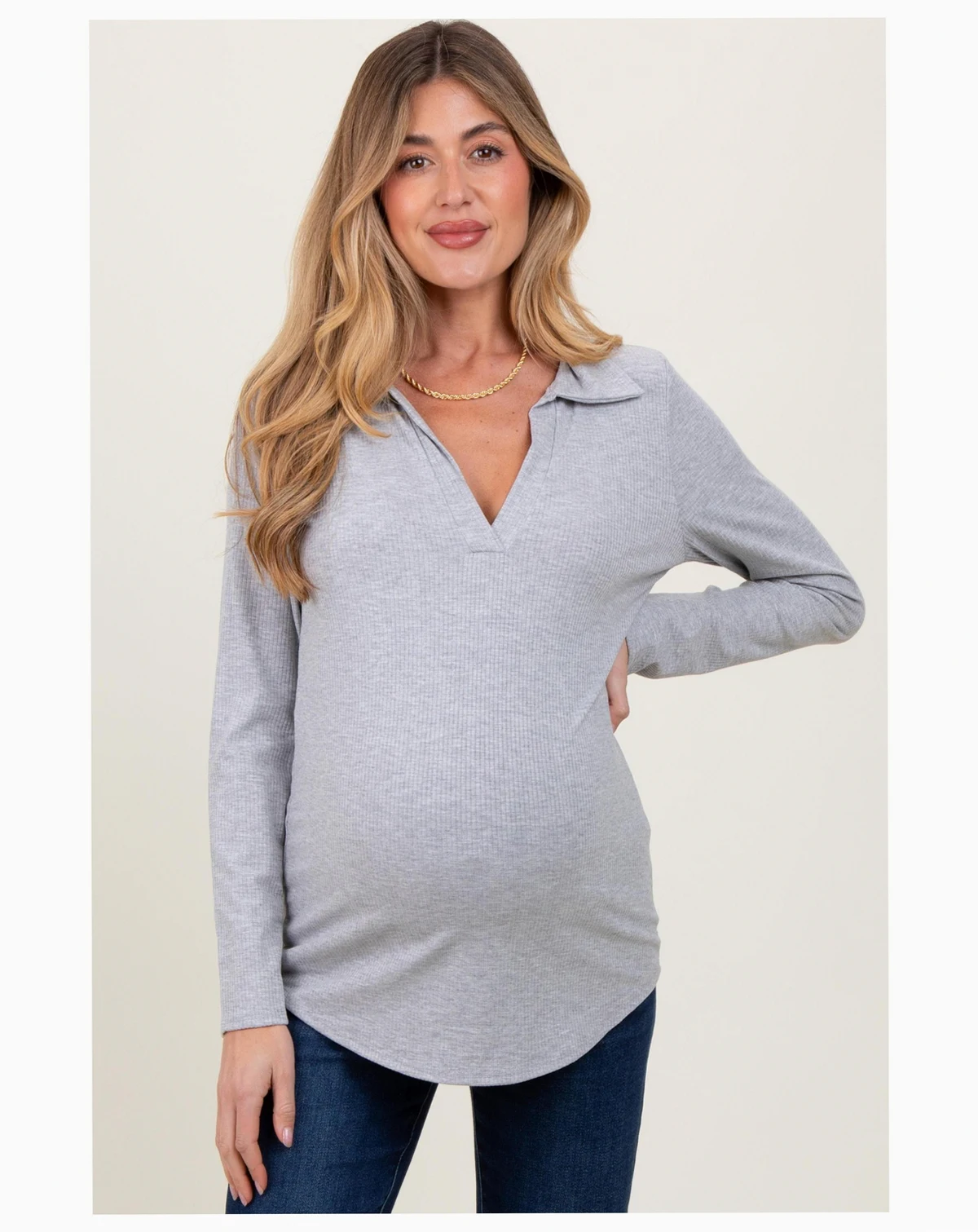 Maternity Ribbed collared Long sleeve top
