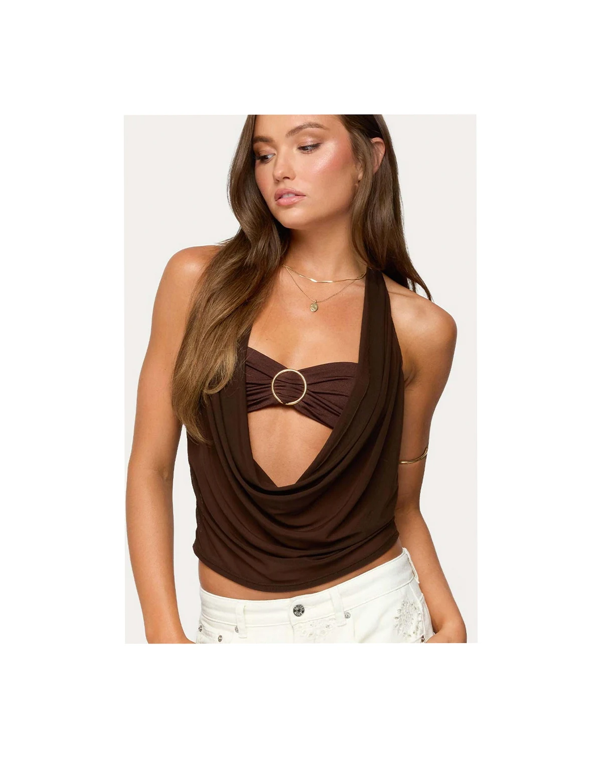 Women's Issey Layered Bandeau,Bra Cowl Neck Top