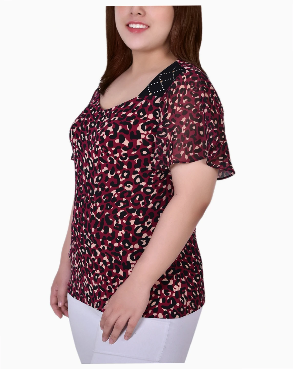 Plus Size Short Flutter Sleeve Top
