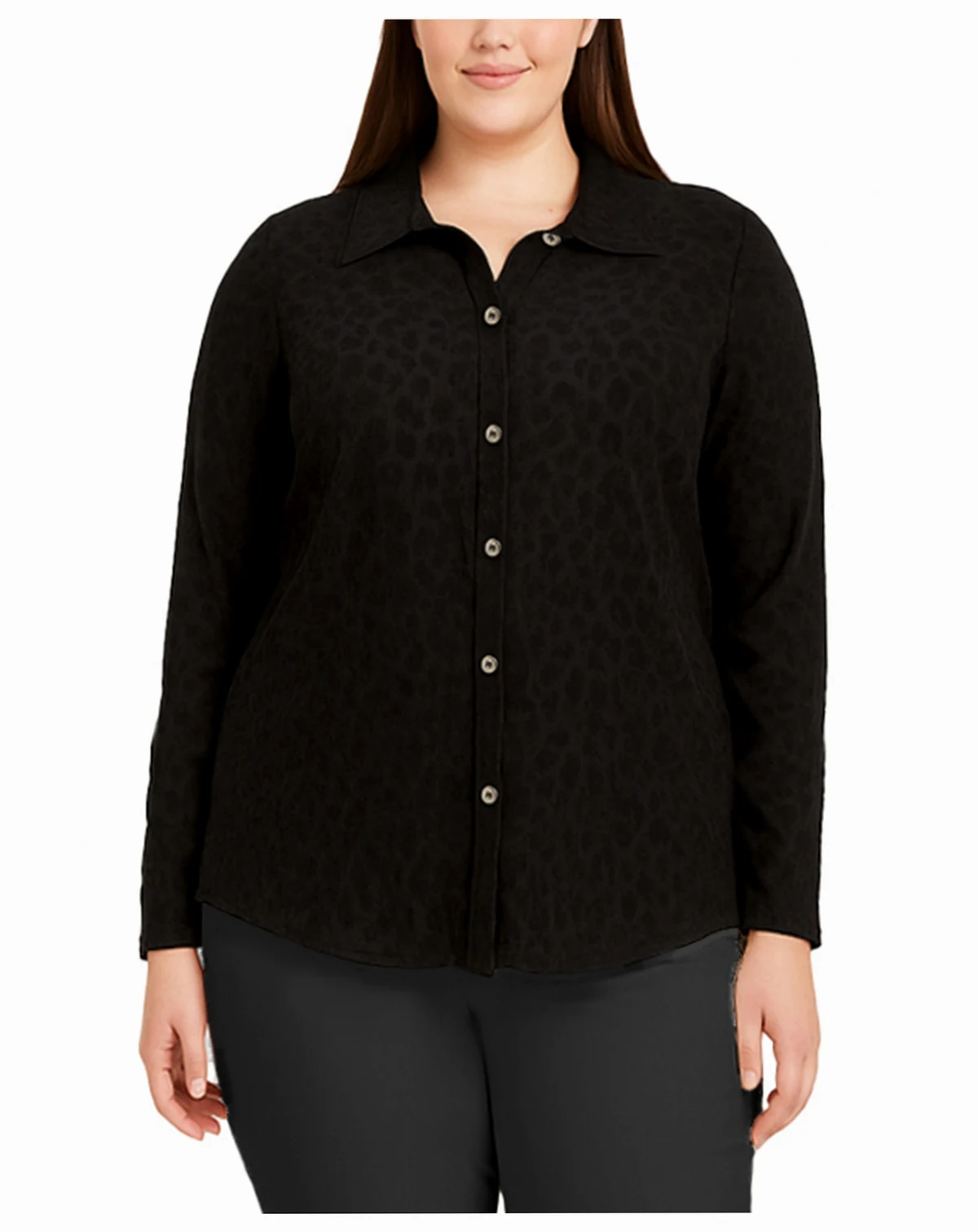 Plus Size Cheetah Burnout Button Front Closure Shirt