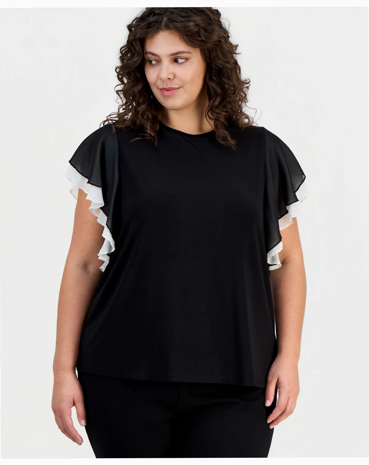 Plus Size Layered Flutter-Sleeve Top