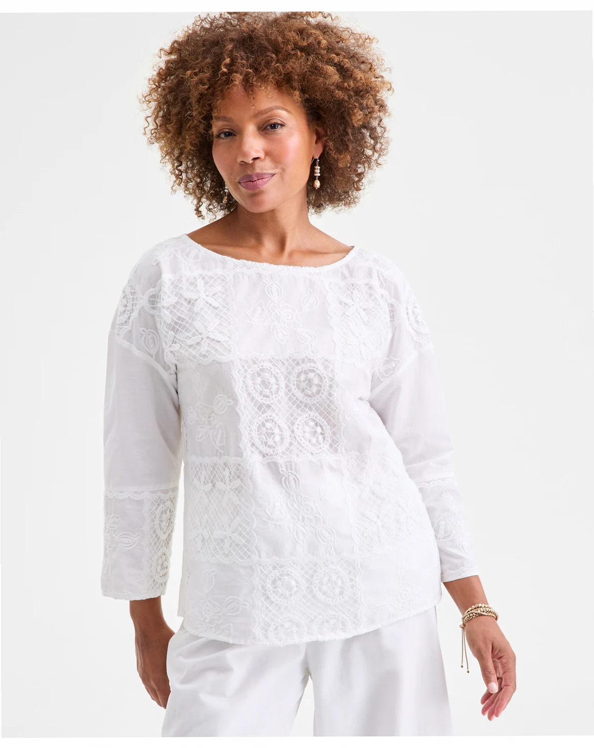Plus Size Lace Patchwork Round Neck Top
