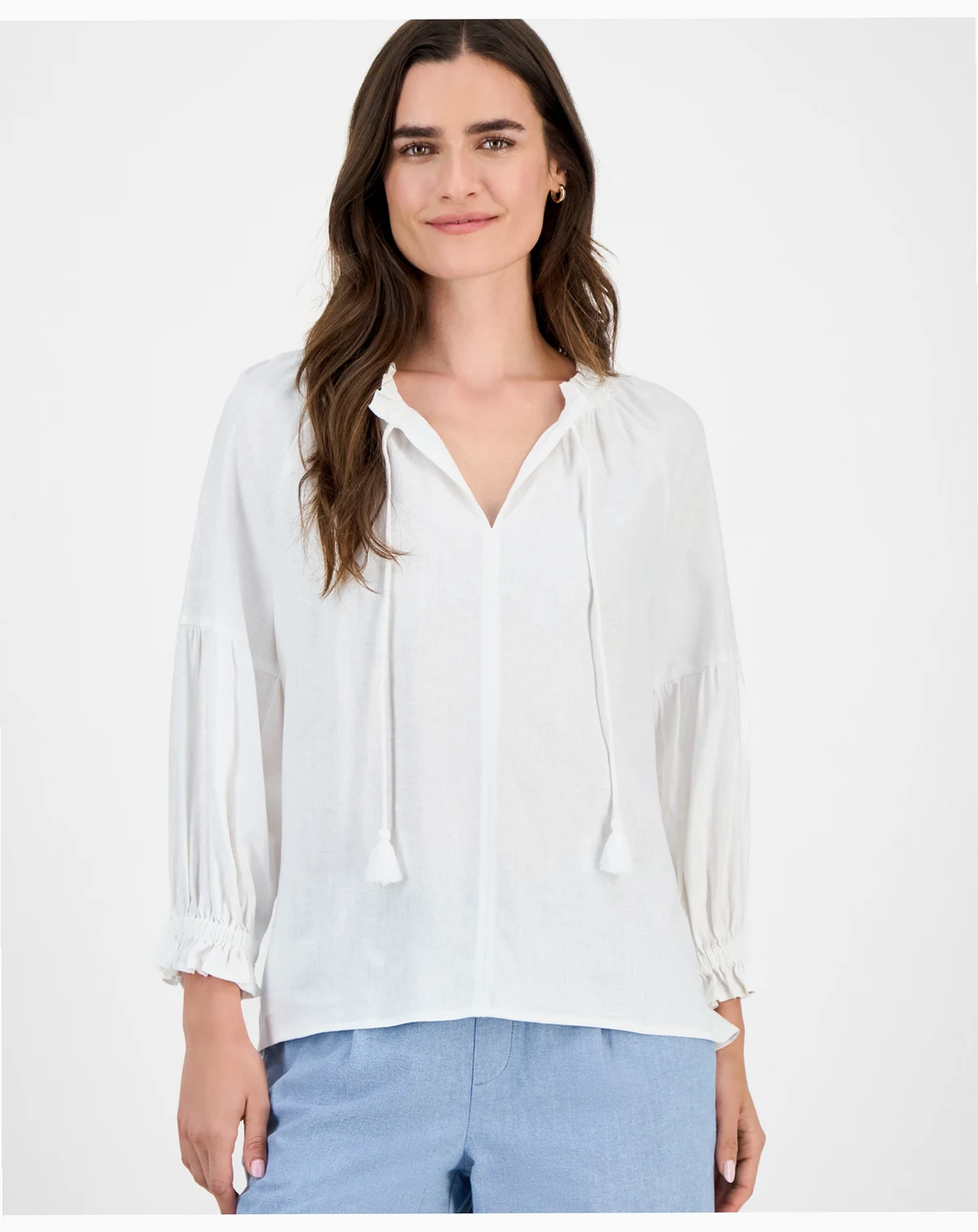 Nautica Women's Split-Neck Ruffled-Trim Blouse