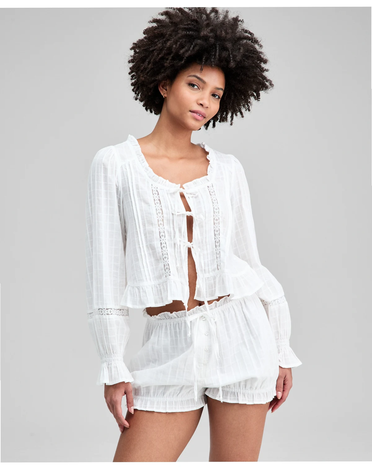 Women's Textured Tie-Front Cotton Blouse, Macy's Exclusive