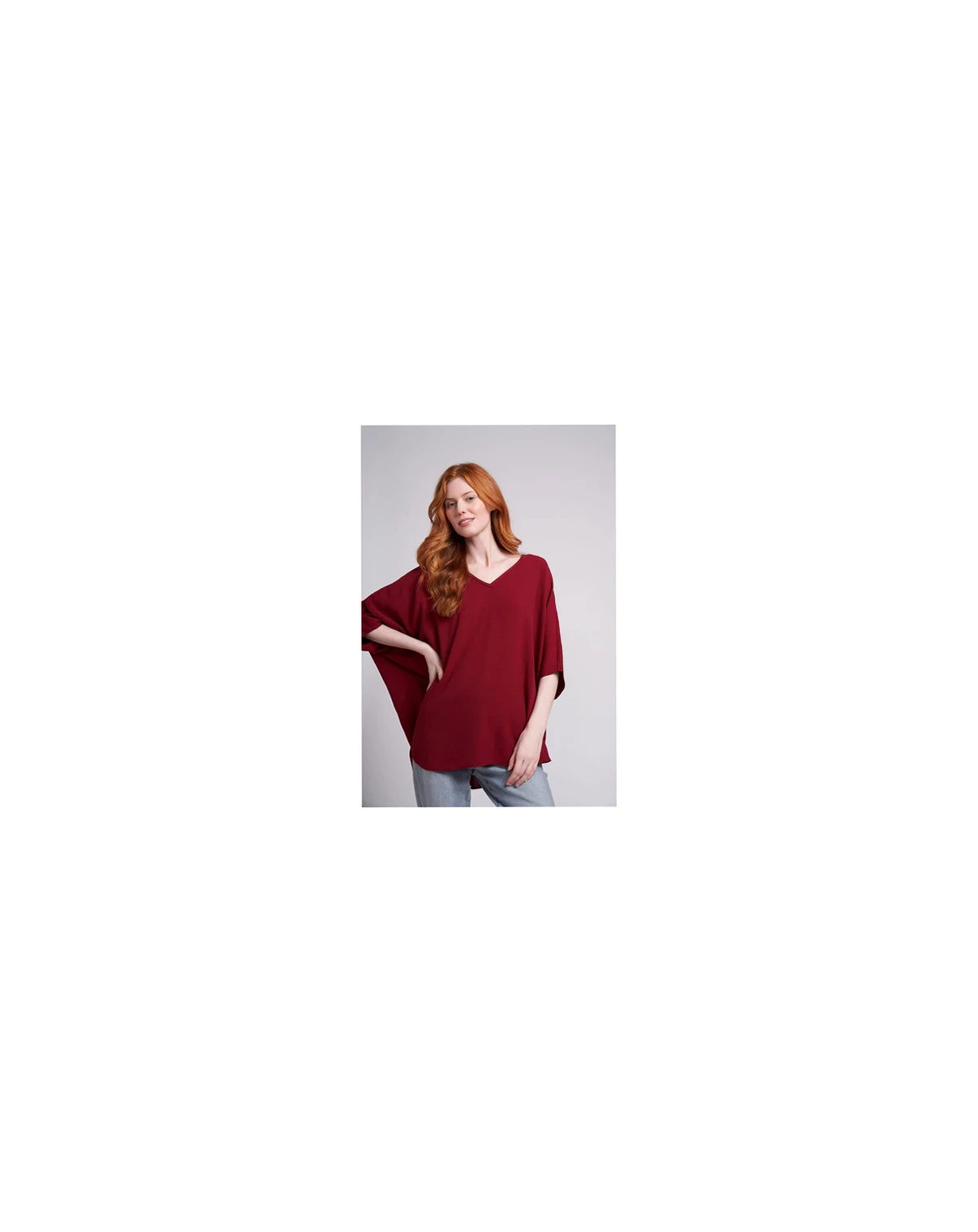 Women's Claire Very Oversized Lightwieght Crinkled Fabric V-Neck Top
