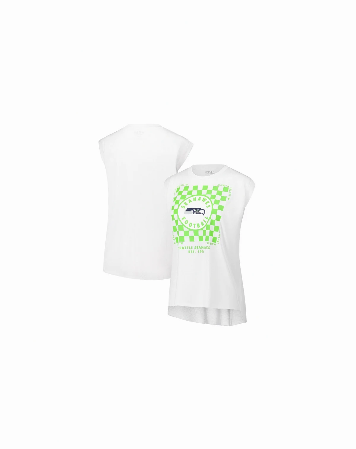 Women's White Seattle Seahawks Checker Muscle Tank Top
