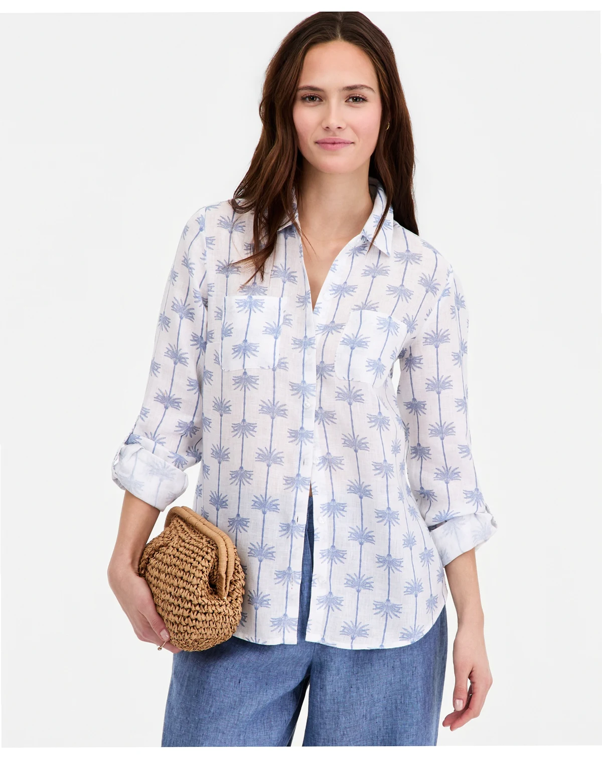 Petite Collared Neck Long-Sleeve Shirt, Macy's Exclusive