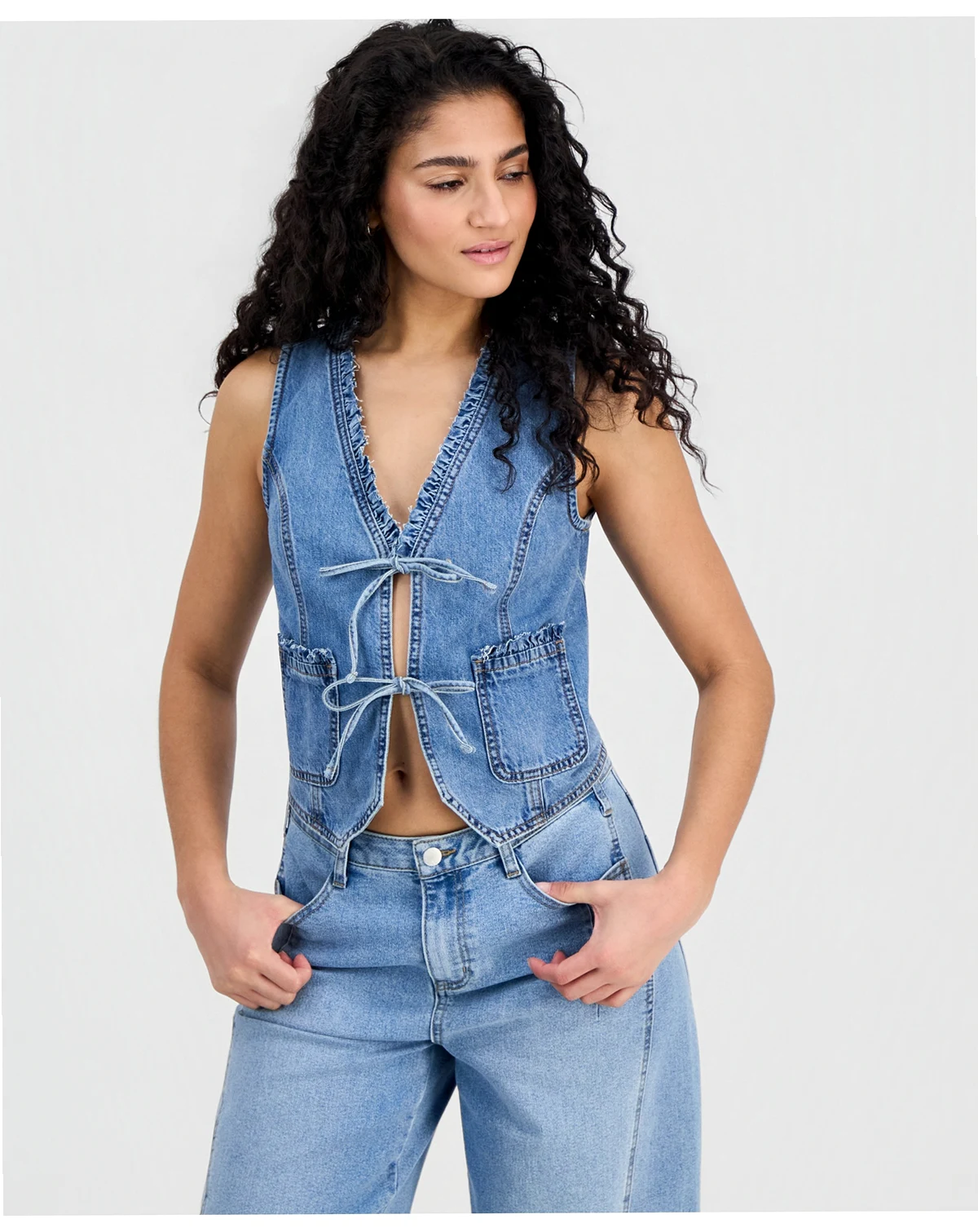Women's Ruffled Tie-Front Denim Vest, Macy's Exclusive