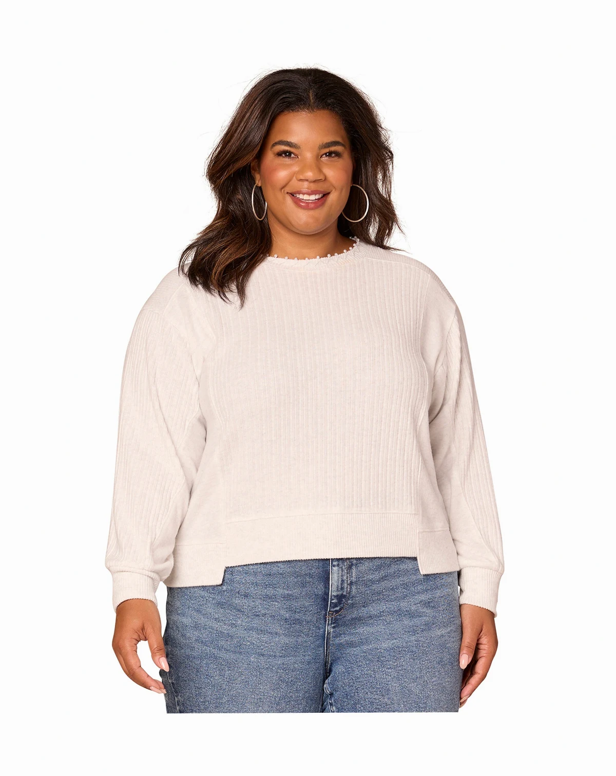 Plus Size Mixed Media Crew Neck Top