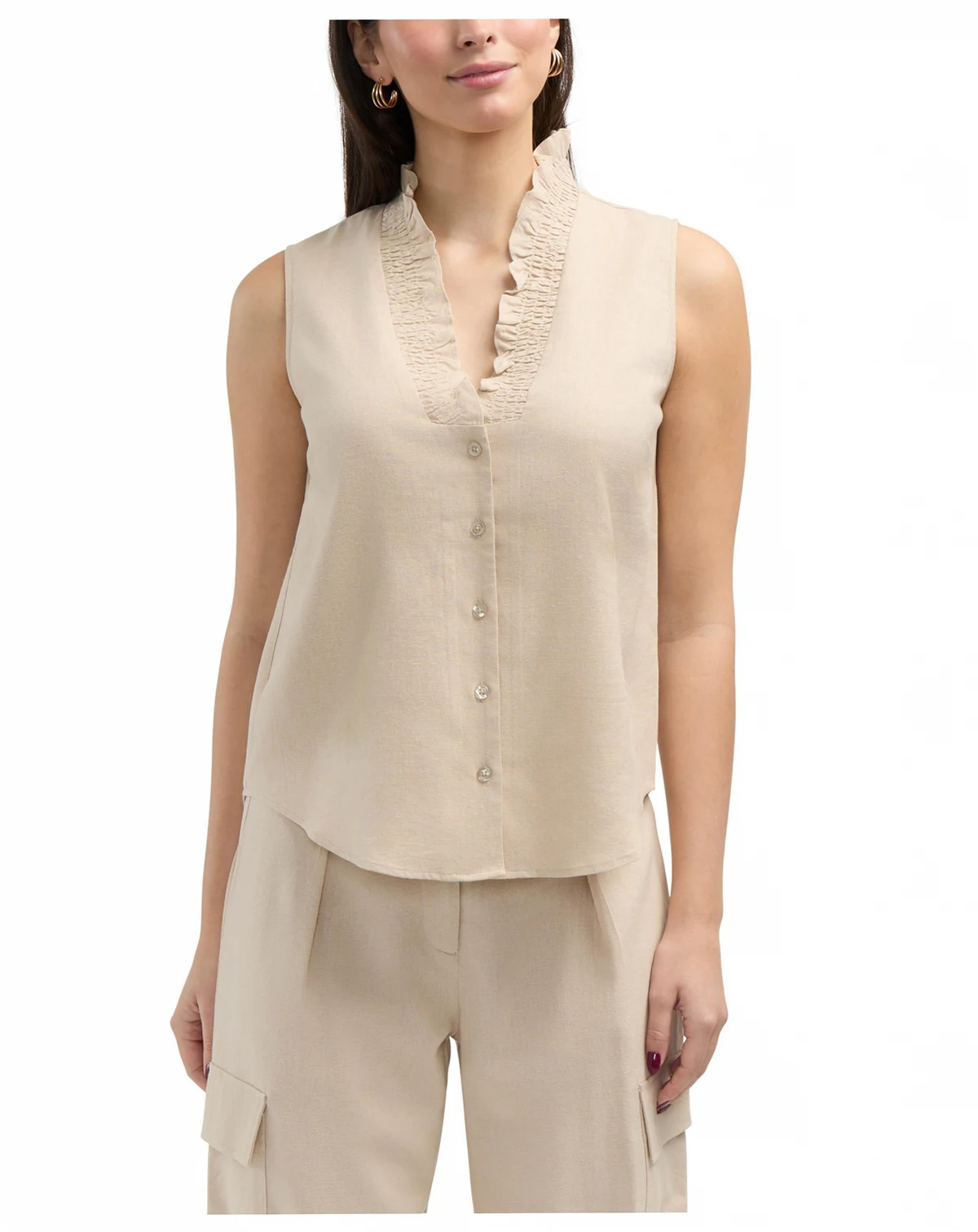 Women's Sleeveless Ruffle Neckline Top