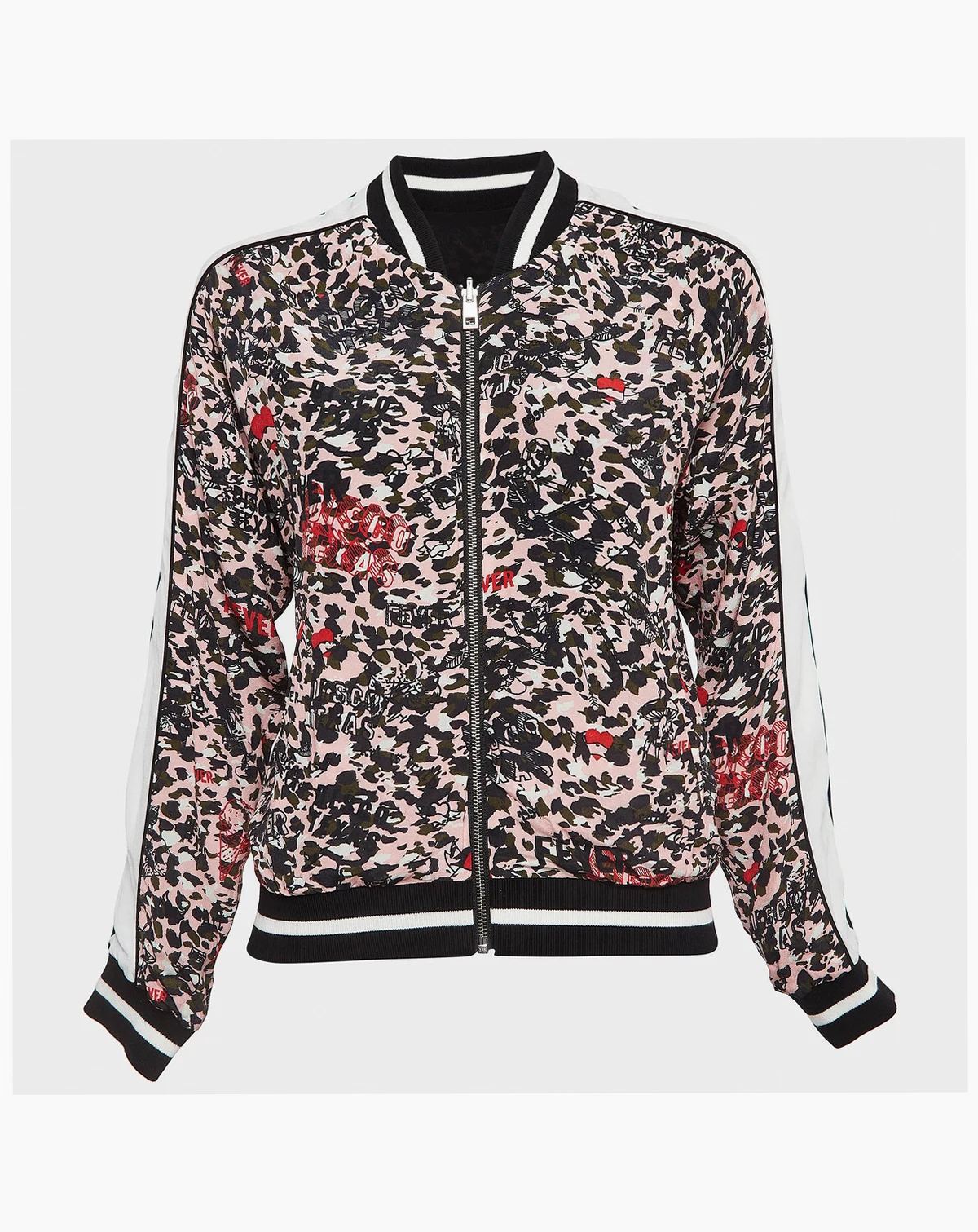 Women's Pink/black Printed Crepe Reversible Billy Leo Jacket
