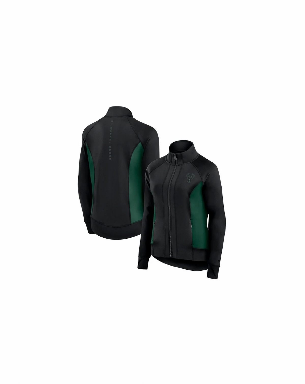 Women's Black Milwaukee Bucks Studio Fitted Full-Zip Gym Track Jacket