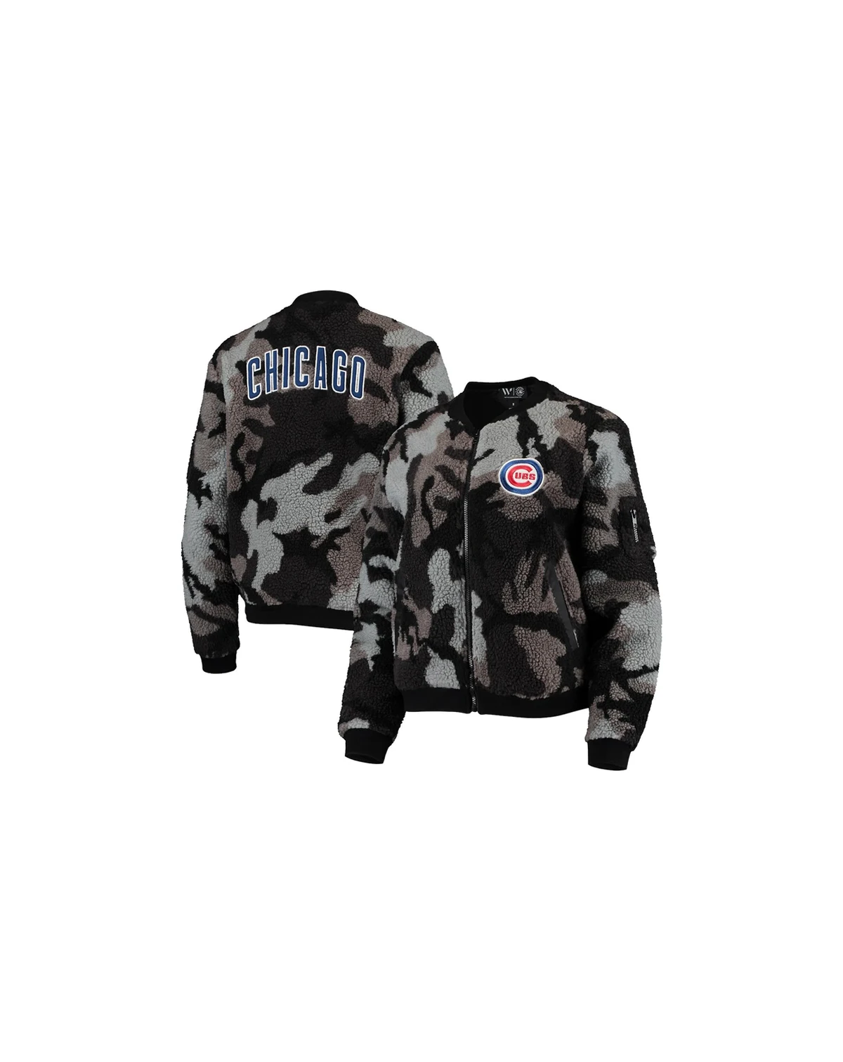 Women's Black Chicago Cubs Camo Sherpa Full-Zip Bomber Jacket