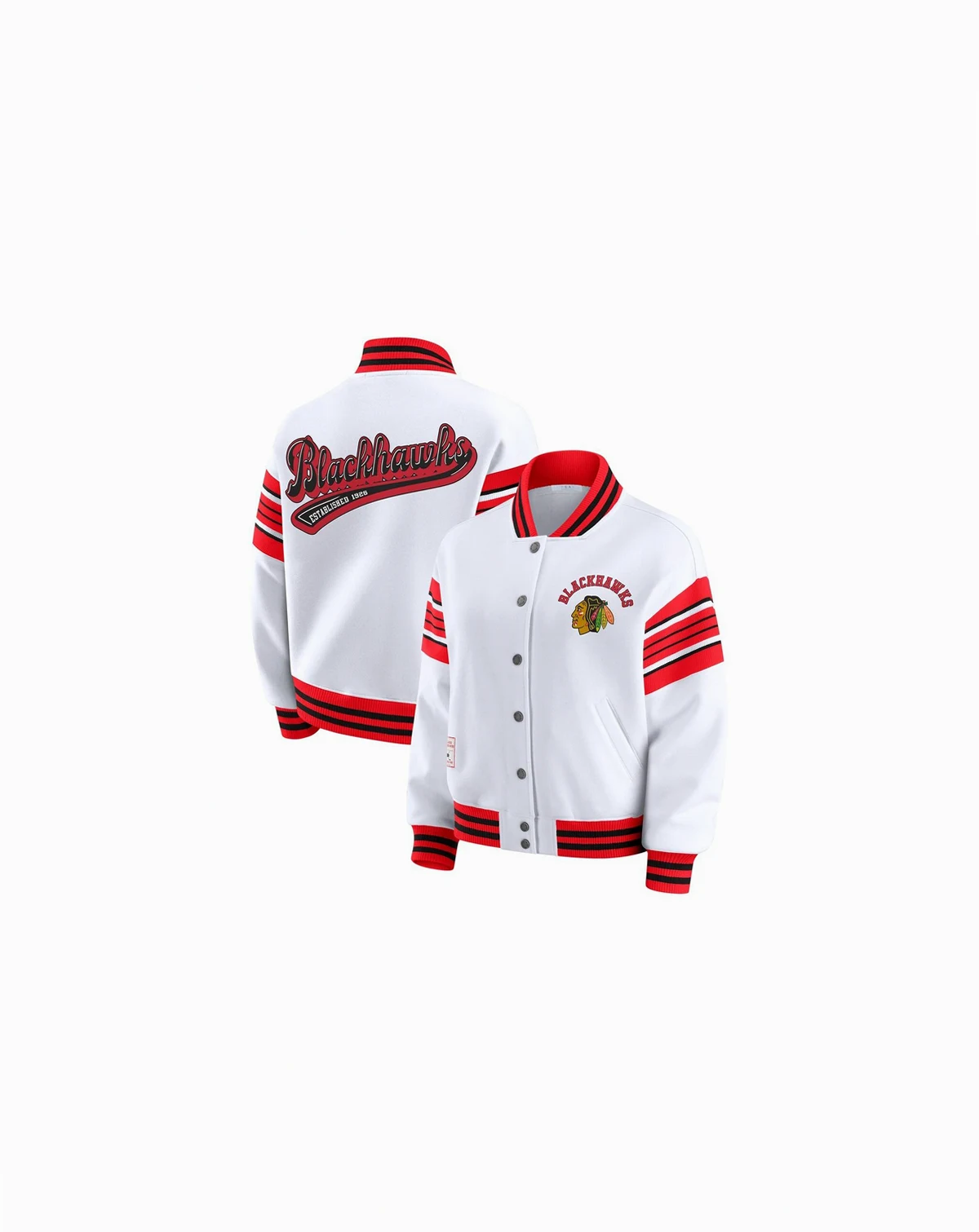 Women's White/Red Chicago Blackhawks Full-Snap Fleece Sweatshirt Jacket