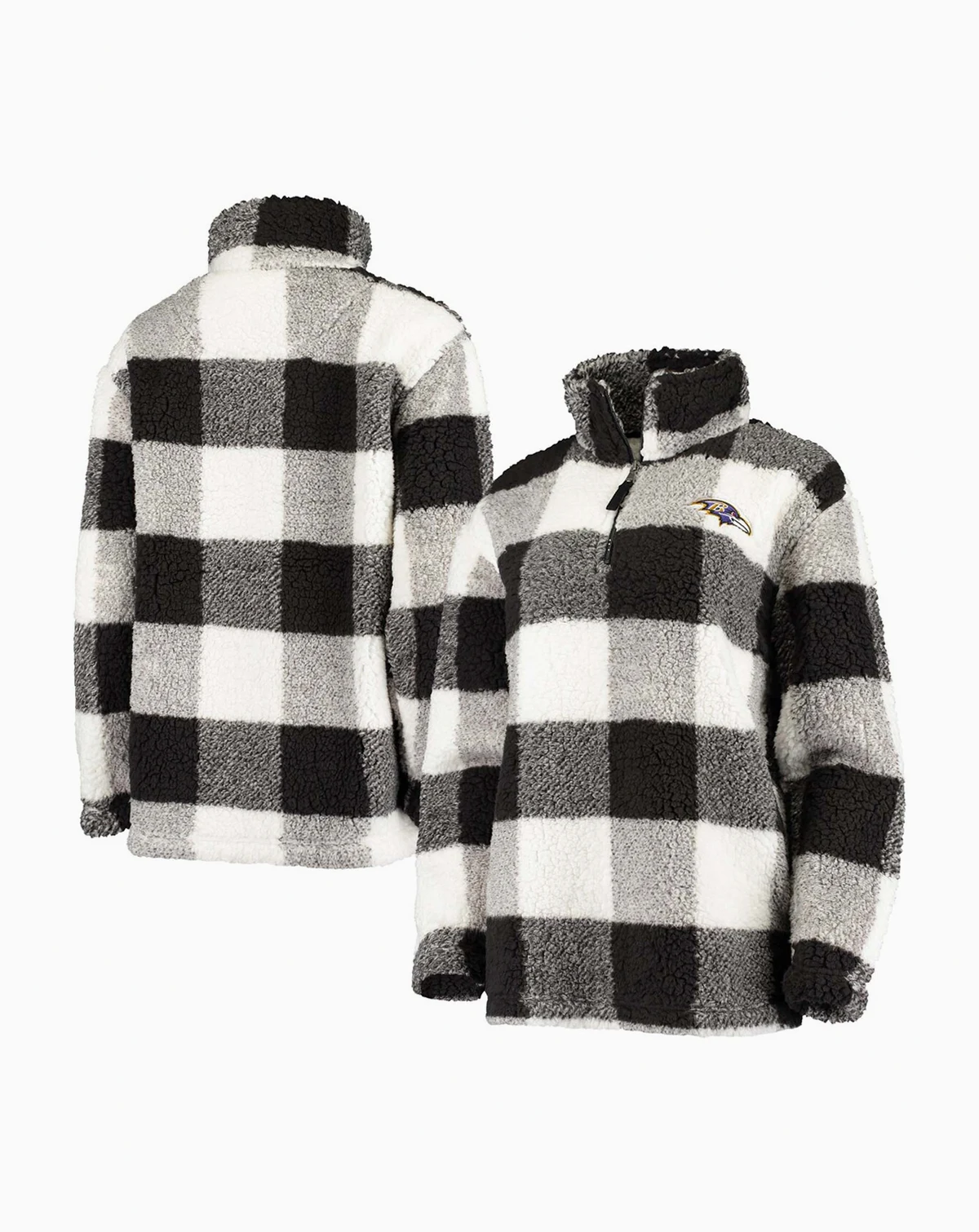 Women's Black Baltimore Ravens Sherpa Plaid Quarter-Zip Jacket