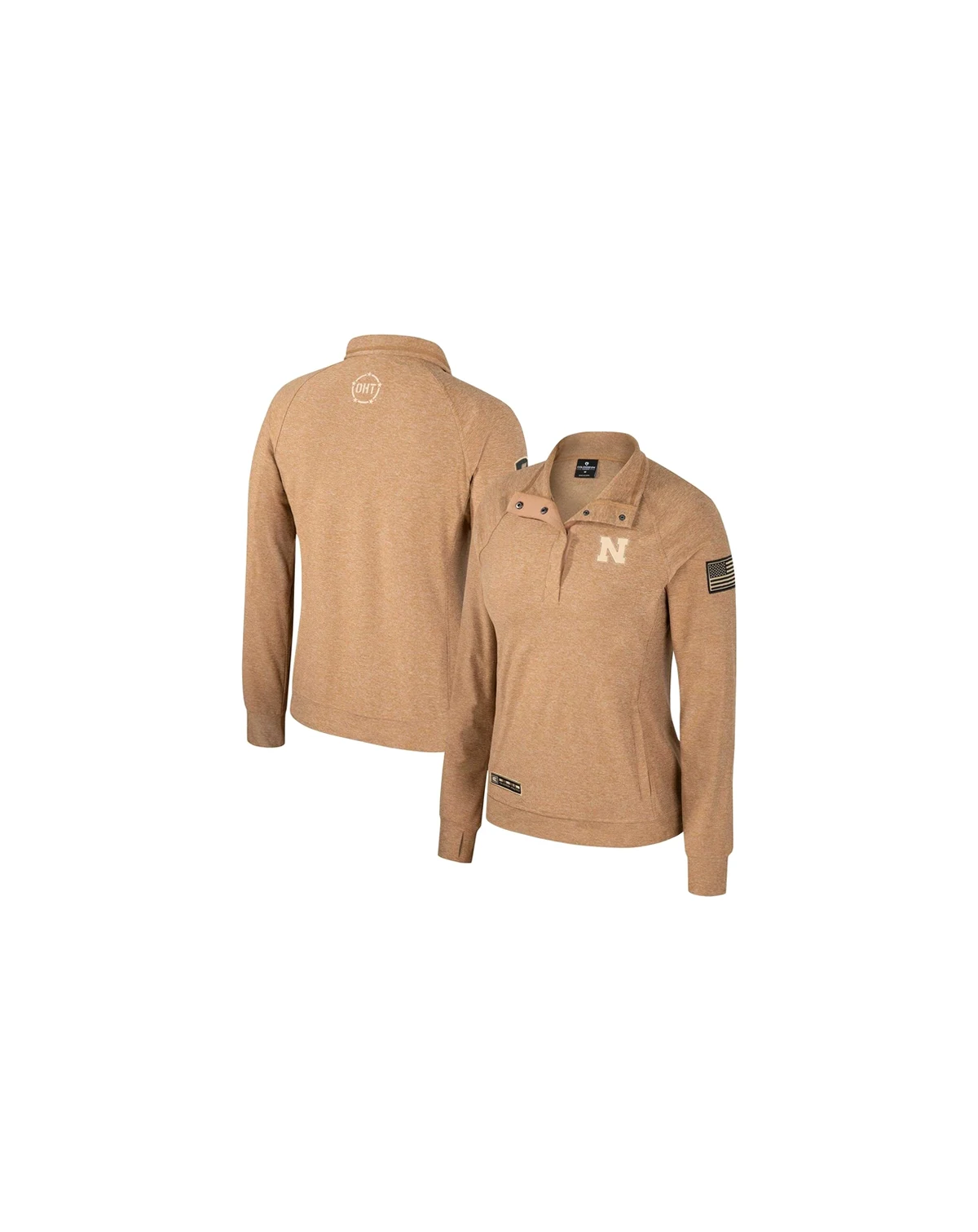 Women's Tan Nebraska Huskers OHT Military Appreciation Sand Tatum Quarter-Snap Raglan Jacket
