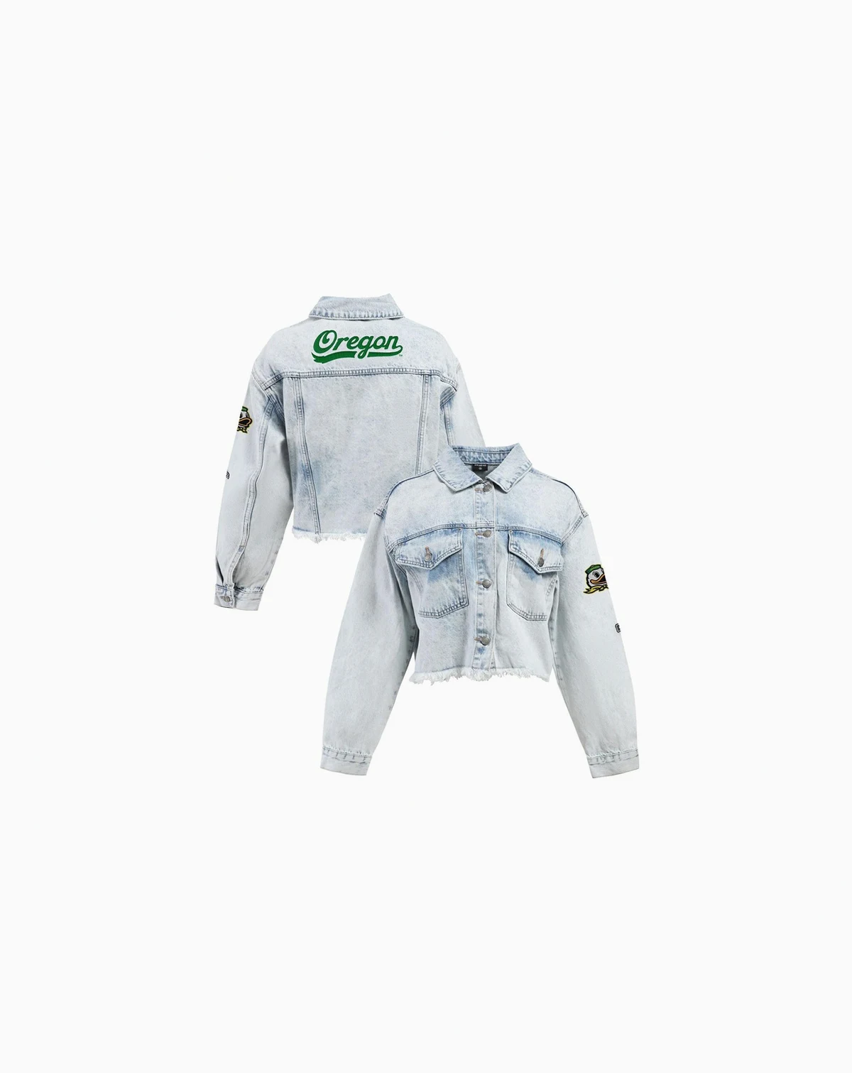 Women's Denim Oregon Ducks Light Wash Cropped Button-Up Jean Jacket
