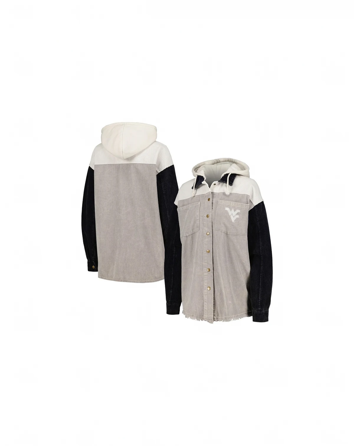 Women's Gray/Navy West Virginia Mountaineers Vintage Wash Corduroy Full-Snap Hooded Shacket